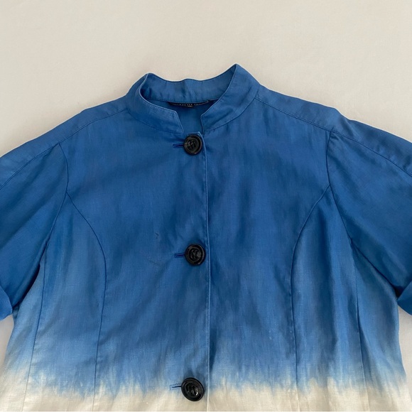 Lafayette 148 New York Short Sleeve Shirt Jacket Size 14 100% Linen Tie Dye - Picture 5 of 13